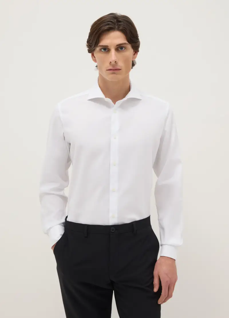 Camicia Bianca A Maniche Lunghe In Puro Cotone Slim Fit, Uomo, Bianco