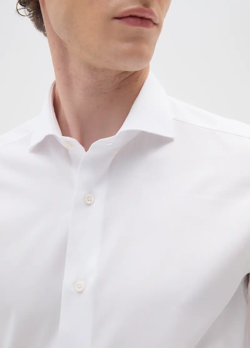 Camicia Bianca In Cotone Slim Fit, Uomo, Bianco miniatura 2