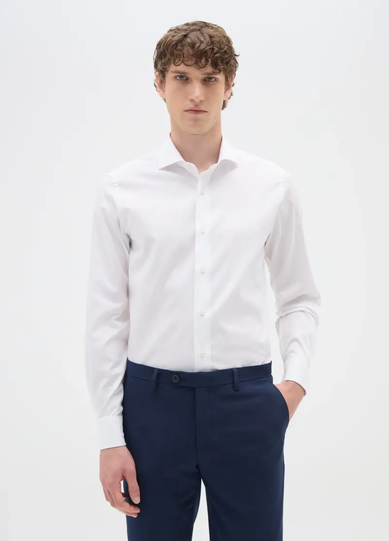 Camicia Bianca In Cotone Slim Fit, Uomo, Bianco