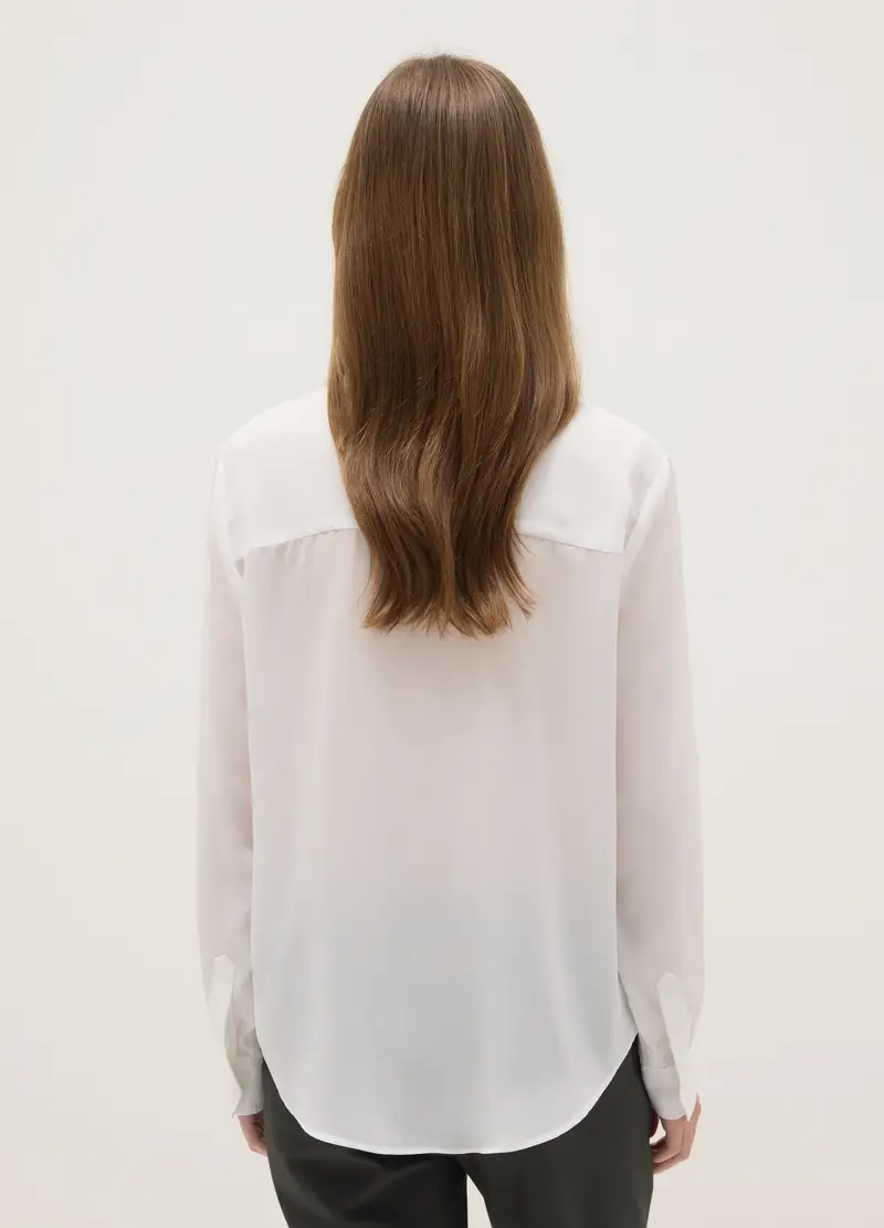 Camicia Bianca In Crepe Con Colletto Classico, Donna, Bianco miniatura 3