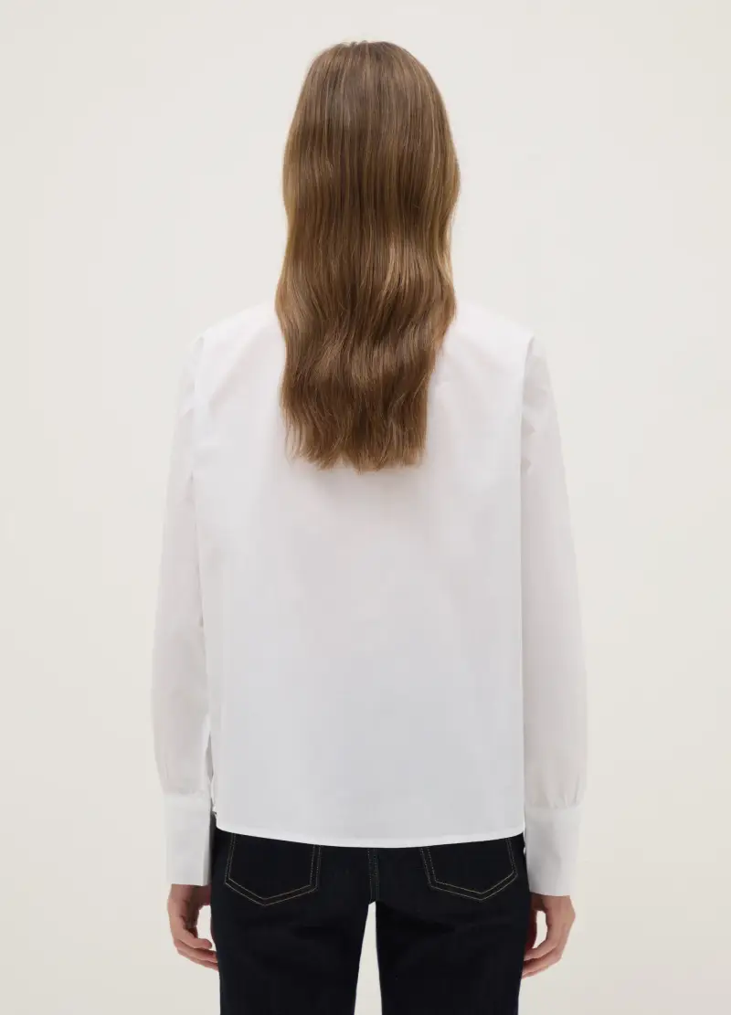 Camicia Bianca In Puro Cotone Regular Fit Con Collo A Nastro, Donna, Bianco miniatura 3