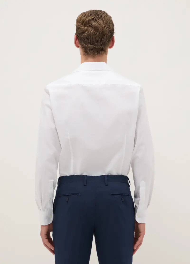 Camicia Bianca In Puro Cotone Slim Fit, Uomo, Bianco miniatura 3