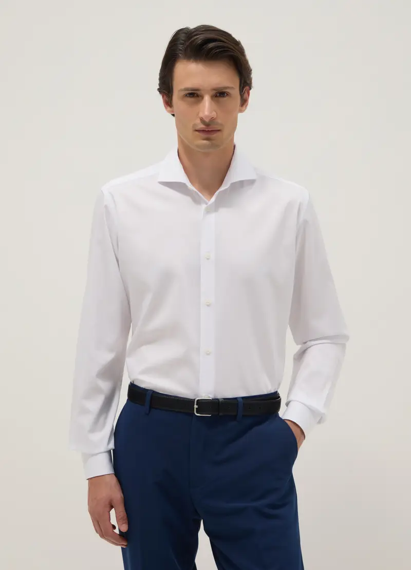 Camicia Bianca Slim Fit Con Collo Alla Francese, Uomo, Bianco