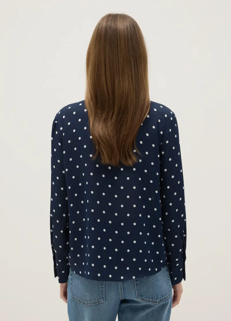 Camicia Blu A Pois In Crepe, Donna, Blu miniatura 3