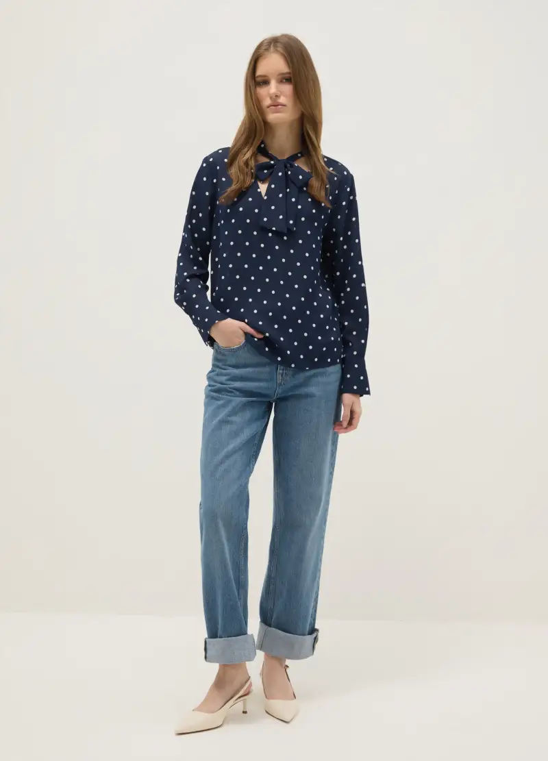 Camicia Blu A Pois In Crepe, Donna, Blu