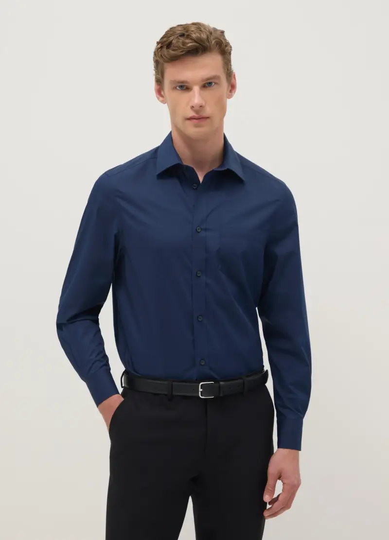 Camicia Blu Regular Fit Easy Iron Con Collo Classico, Uomo, Blu