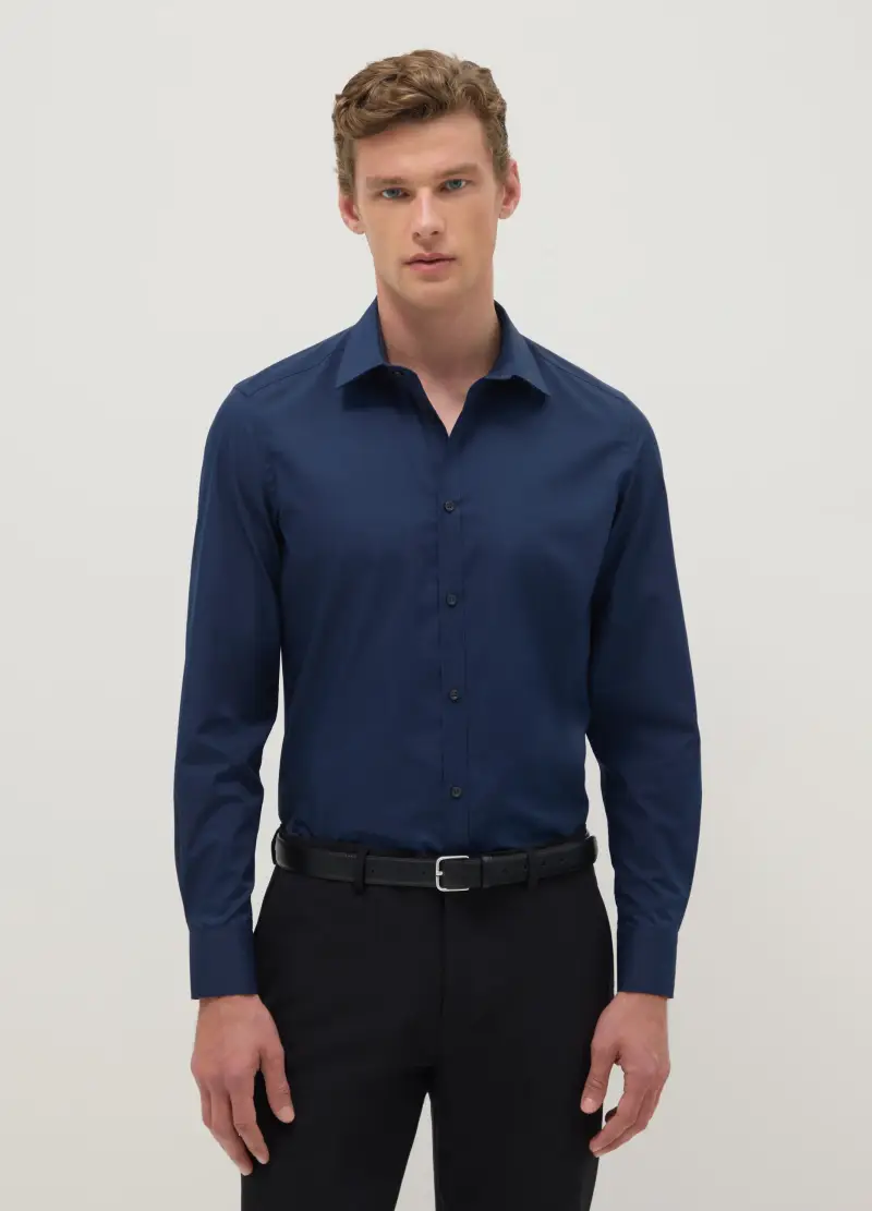 Camicia Blu Slim Fit Con Collo Classico, Uomo, Blu
