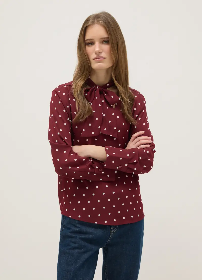 Camicia Bordeaux A Pois In Crepe, Donna, Rosso miniatura 2