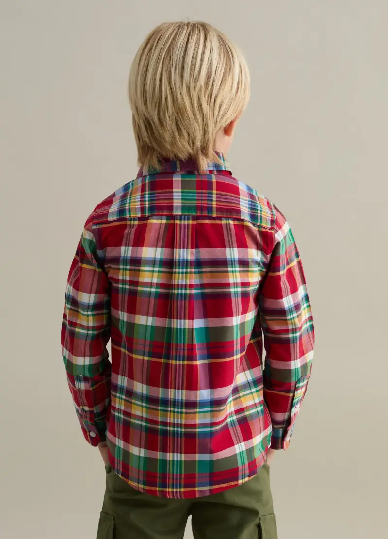 Camicia Button-down Stampa Check E Ricamo Logo, Bambino, Multicolor miniatura 2