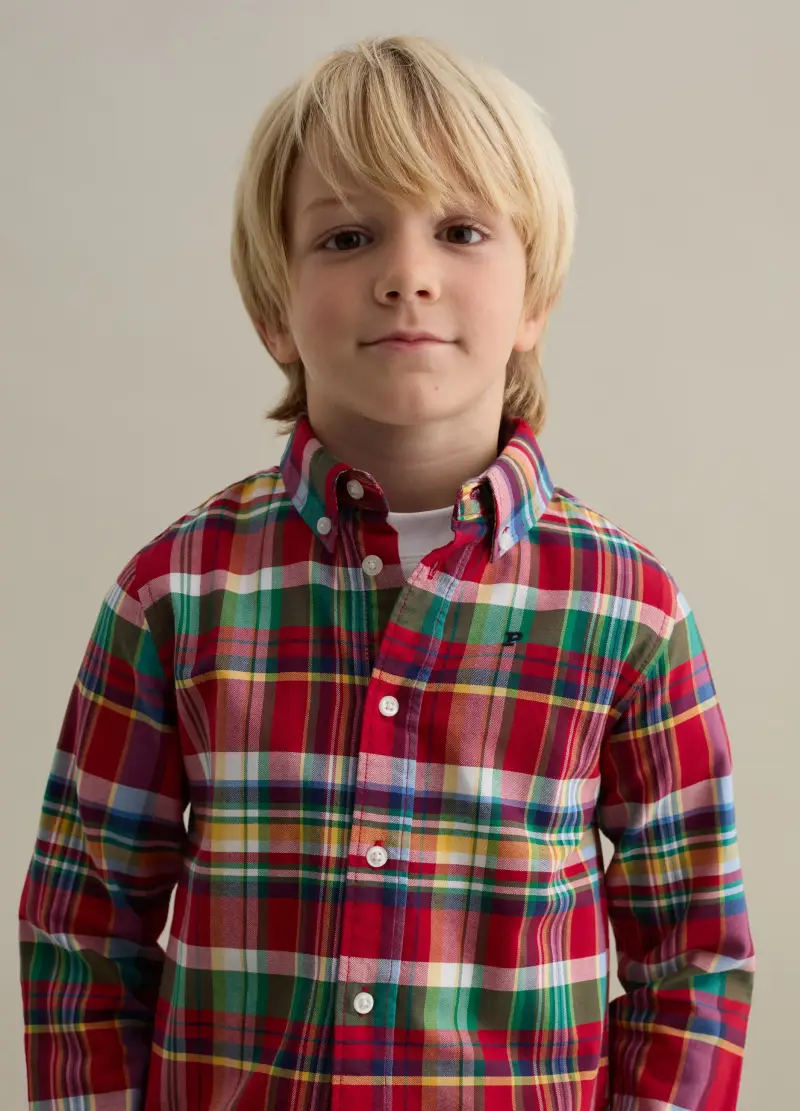 Camicia Button-down Stampa Check E Ricamo Logo, Bambino, Multicolor miniatura 3