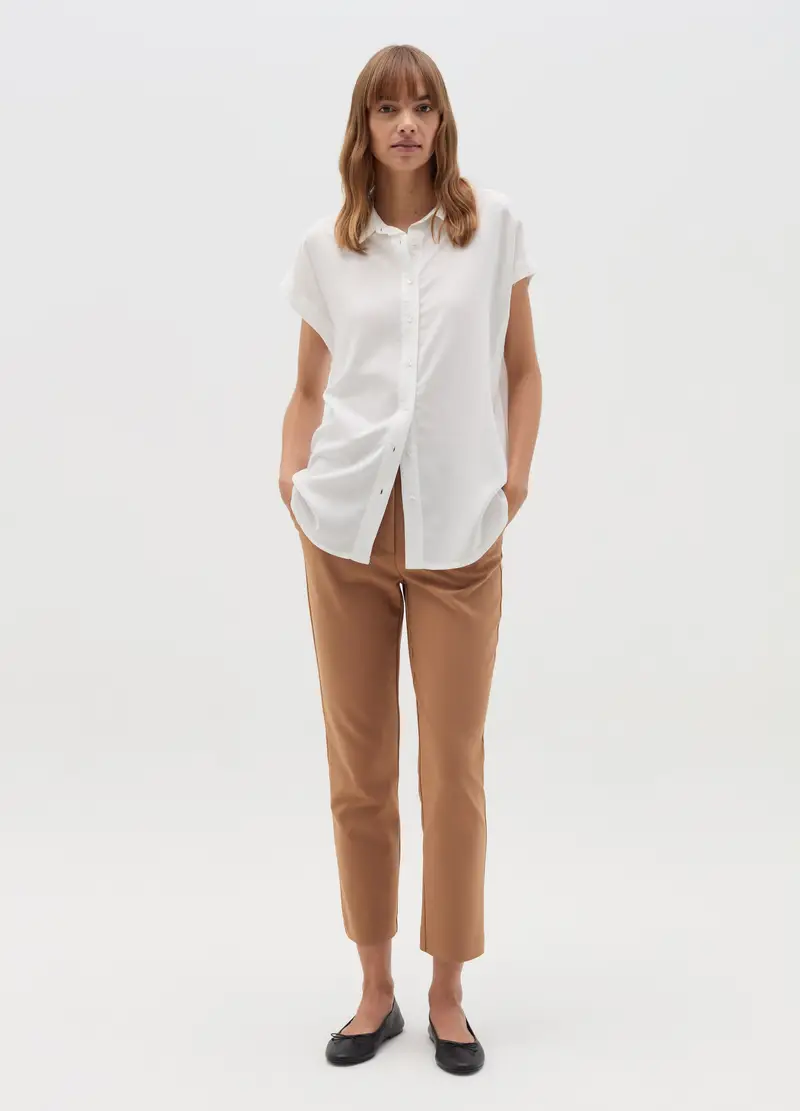 Camicia Con Maniche Corte A Kimono, Donna, Bianco miniatura 2