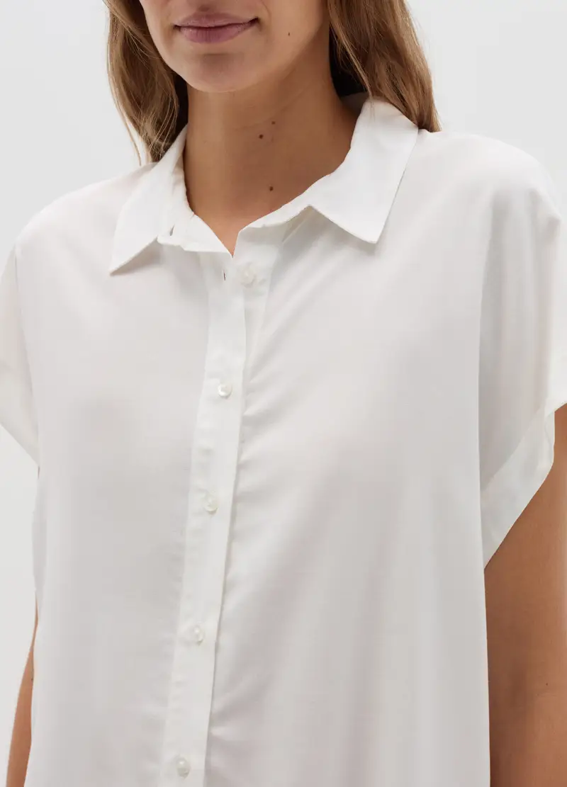 Camicia Con Maniche Corte A Kimono, Donna, Bianco miniatura 3
