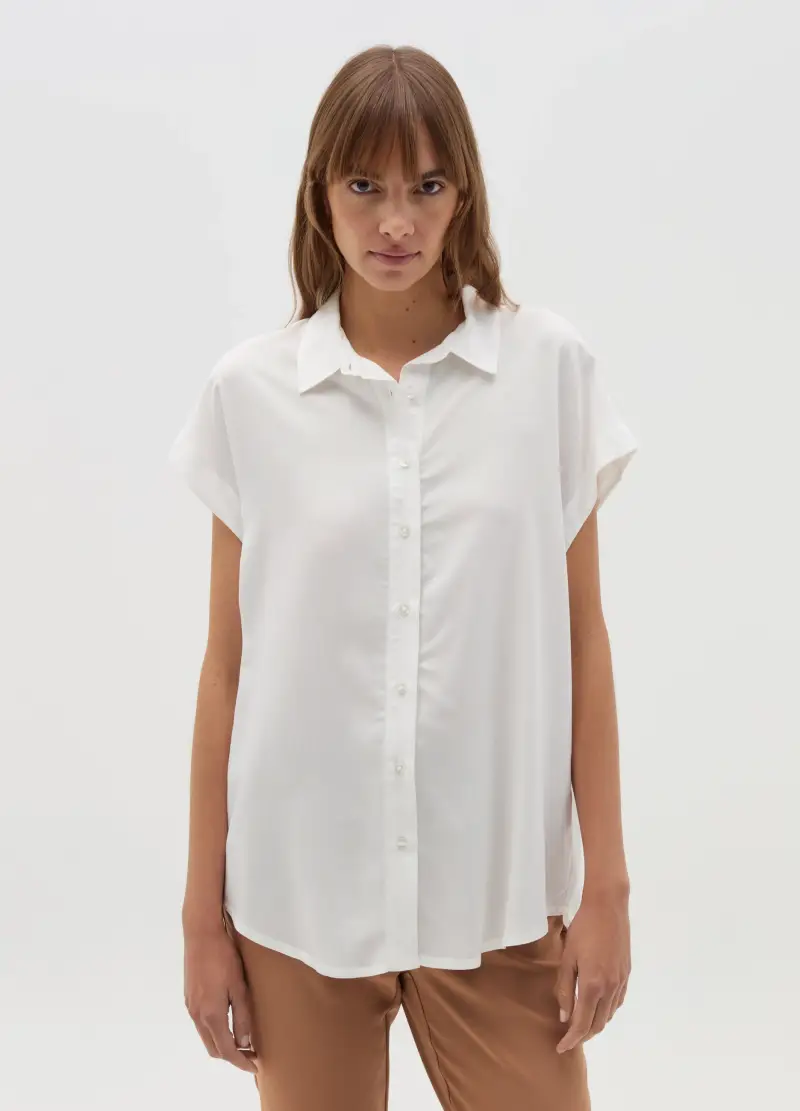 Camicia Con Maniche Corte A Kimono, Donna, Bianco