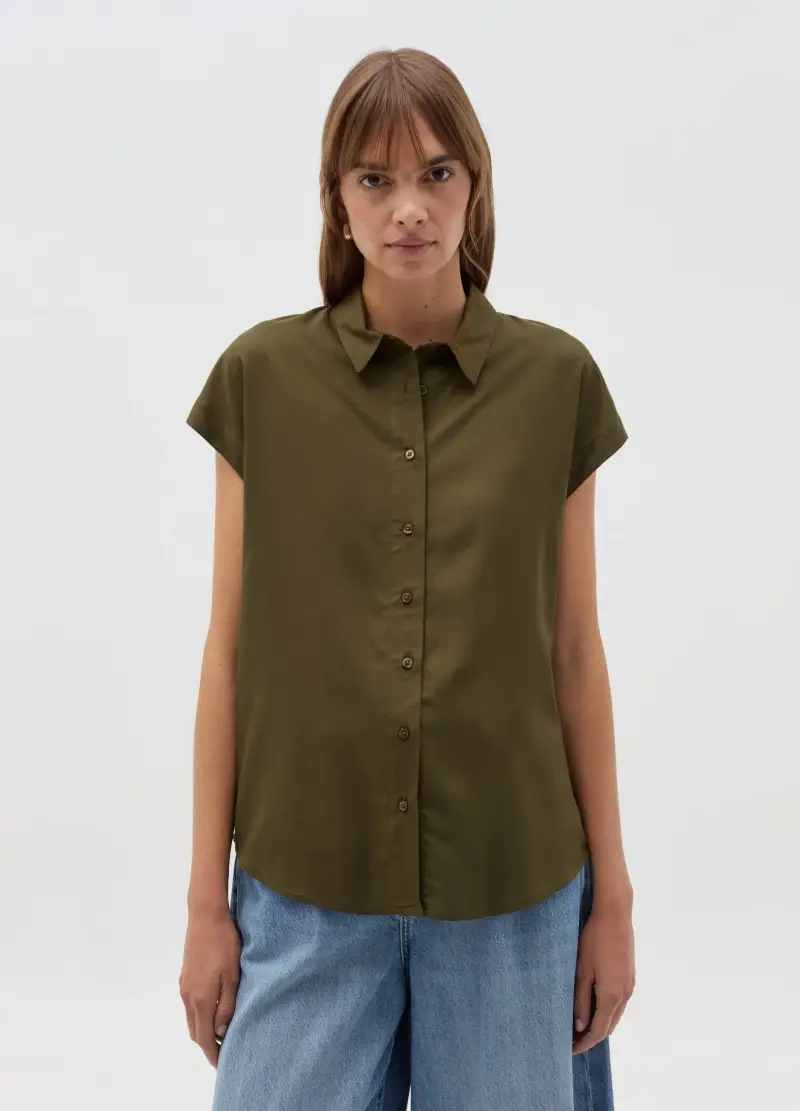 Camicia Con Maniche Corte A Kimono, Donna, Verde miniatura 2