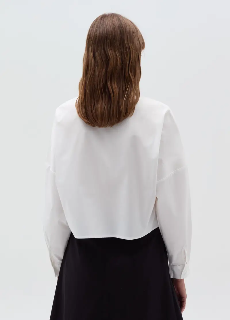 Camicia Crop Con Applicazione Fiore, Donna, Bianco miniatura 3