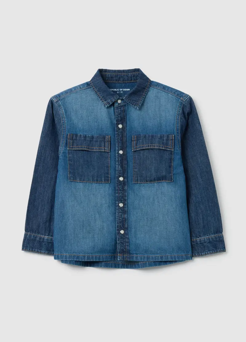 OVS, Camicia Da Bambino In Puro Cotone Denim, Denim, Taglia: 3-4