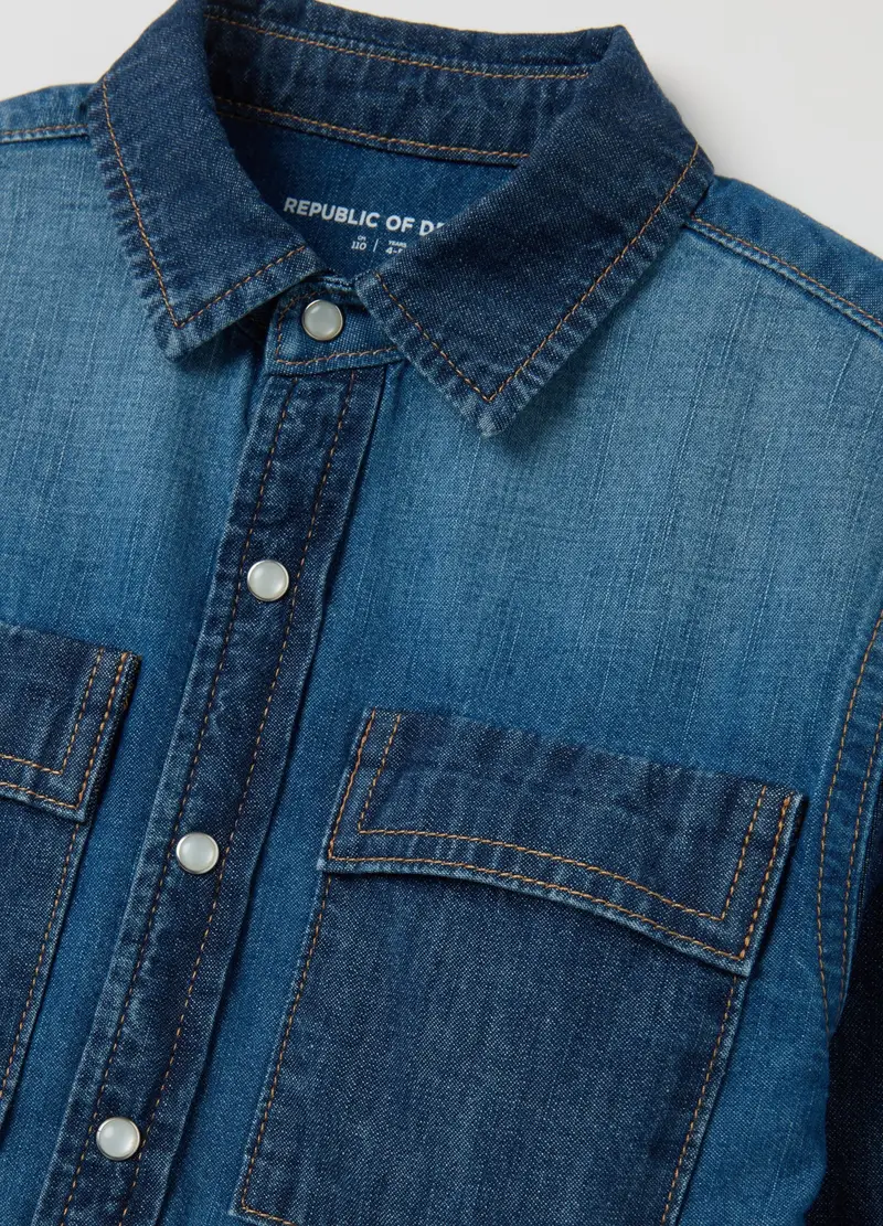 OVS, Camicia Da Bambino In Puro Cotone Denim, Denim, Taglia: 3-4 miniatura 2
