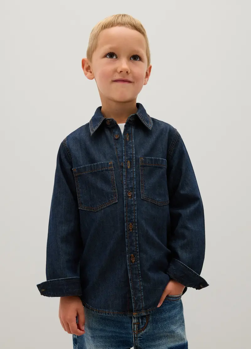 OVS, Camicia Da Bambino In Puro Cotone Denim Regular Fit, Denim, Taglia: 4