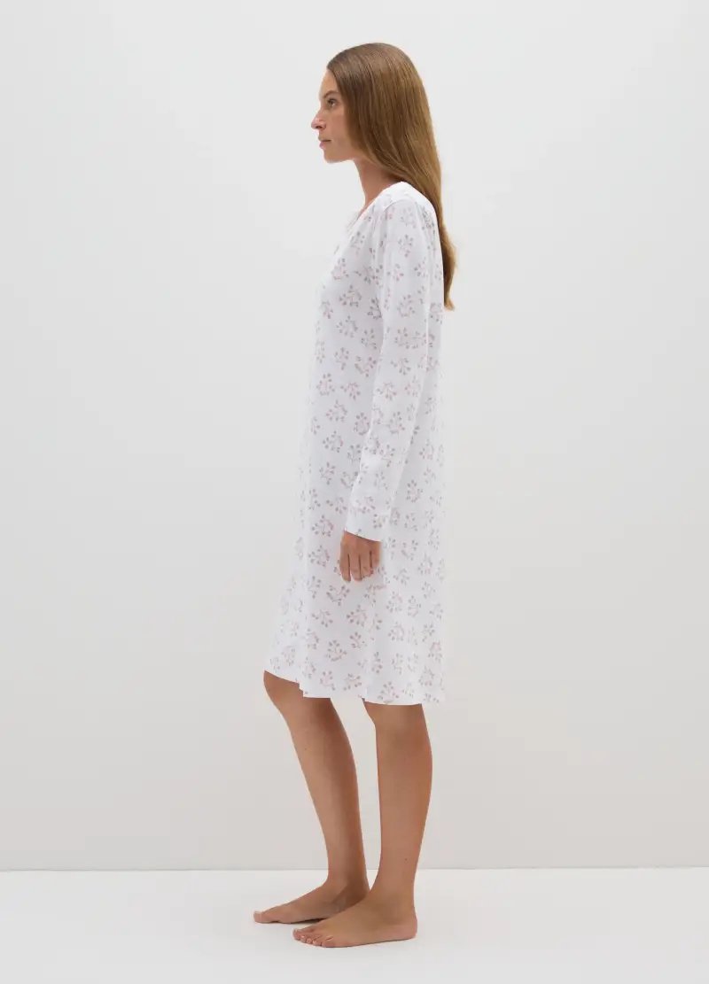 Camicia Da Notte Bianca Con Stampa Rosa, Donna, Bianco miniatura 2