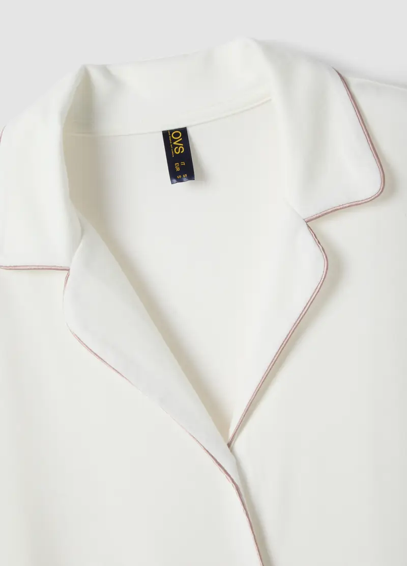 Camicia Da Notte In Misto Viscosa Elasticizzata Bianca Con Collo A V, Donna, Bianco miniatura 2