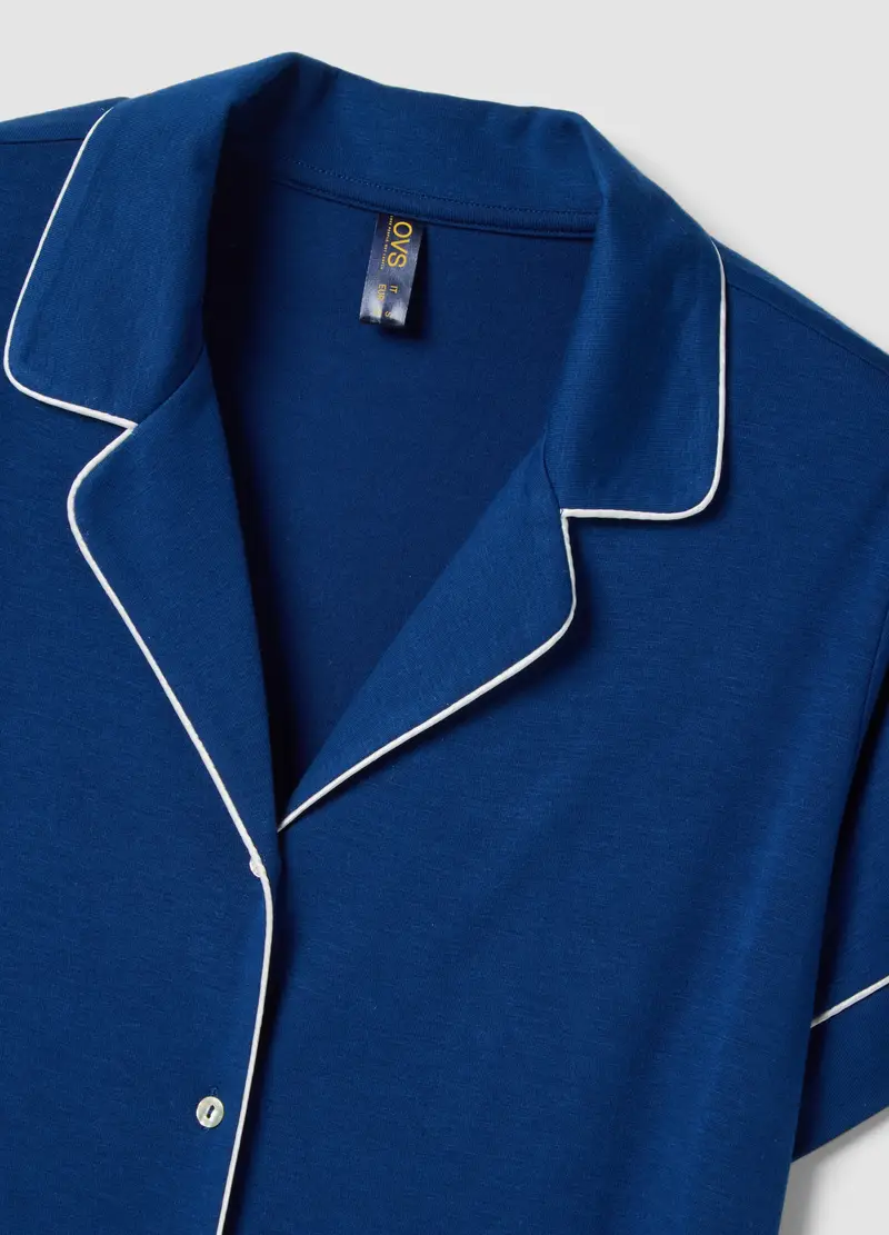 Camicia Da Notte In Misto Viscosa Elasticizzata Blu Con Collo A V, Donna, Blu miniatura 2