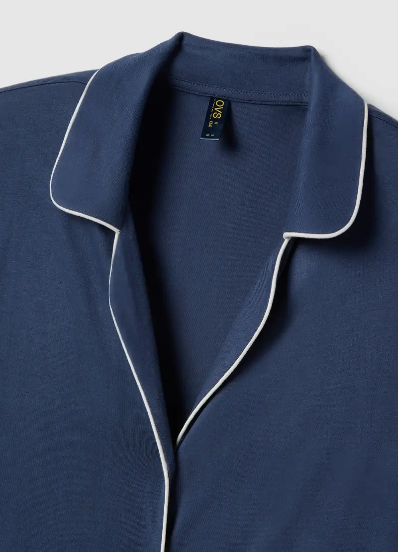 Camicia Da Notte In Pura Viscosa Blu Con Bottoni, Donna, Blu miniatura 2