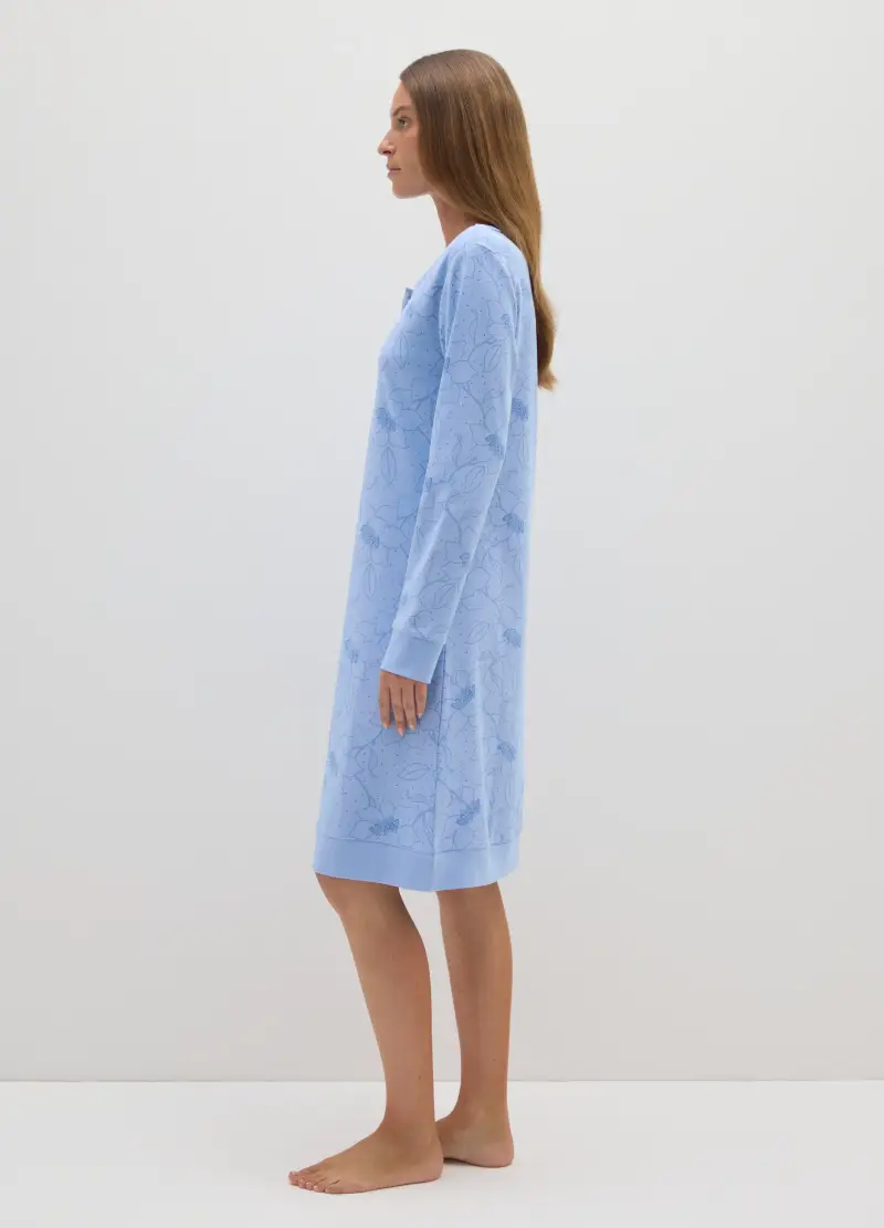 Camicia Da Notte In Puro Cotone Azzurra, Donna, Azzurro miniatura 2