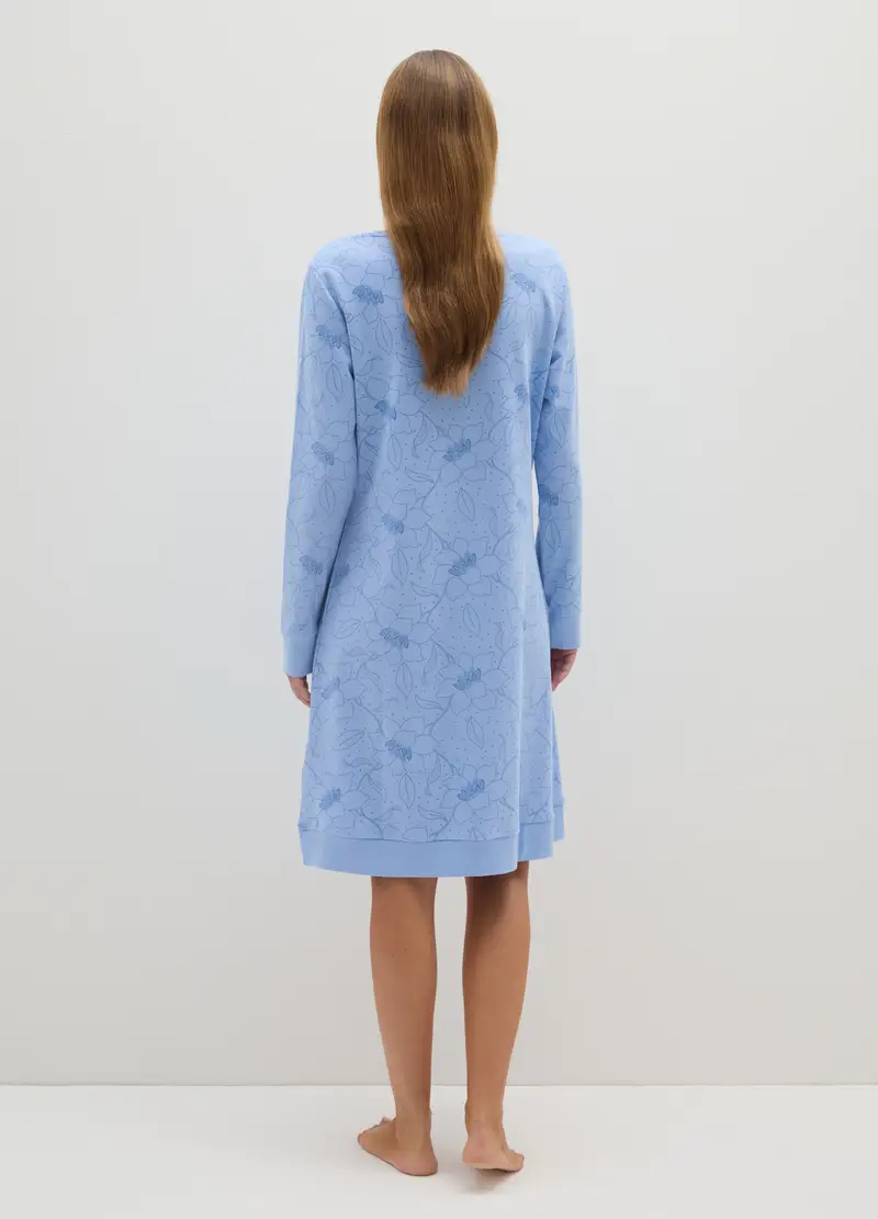 Camicia Da Notte In Puro Cotone Azzurra, Donna, Azzurro miniatura 3