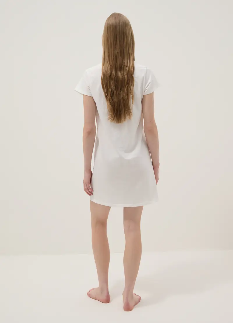 Camicia Da Notte In Puro Cotone Bianca Regular Fit Con Stampa Floreale, Donna, Bianco miniatura 3