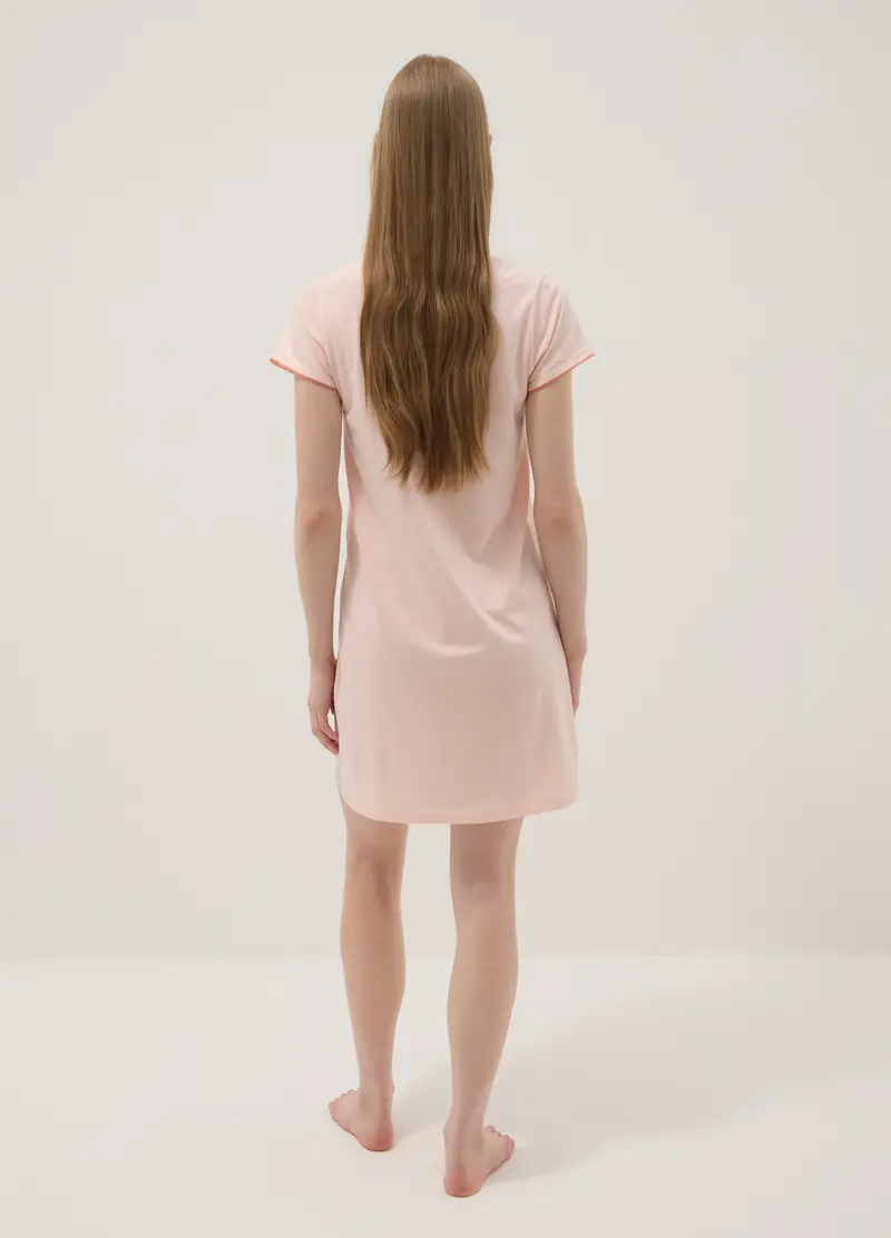 Camicia Da Notte In Puro Cotone Rosa Regular Fit Con Collo Serafino, Donna, Rosa miniatura 3