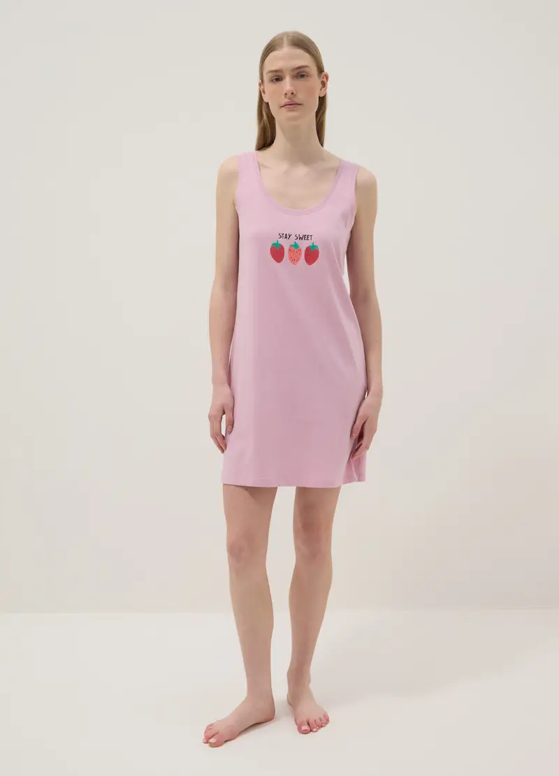 Camicia Da Notte In Puro Cotone Rosa Regular Fit Con Fragole, Donna, Rosa