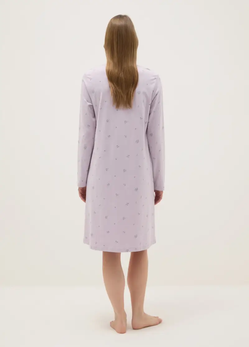 Ovs Camicia Da Notte Viola In Puro Cotone Con Collo Serafino miniatura 3