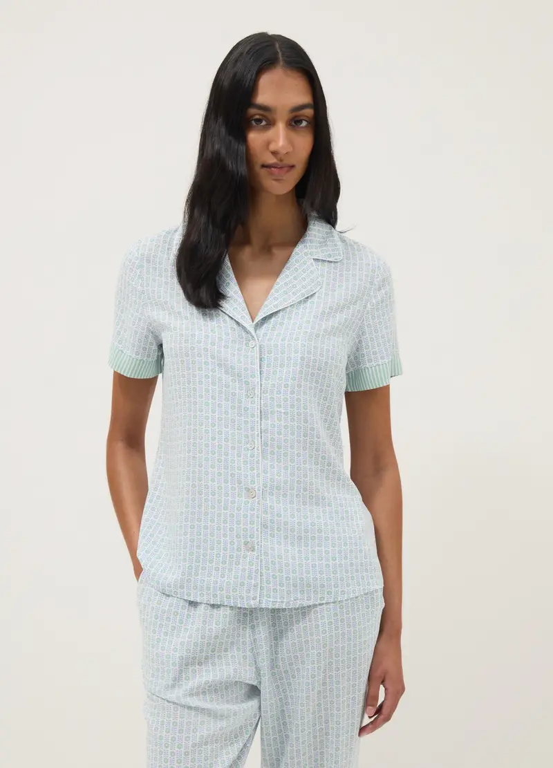 Camicia Da Pigiama In Pura Viscosa Multicolor Regular Fit Con Fantasia, Donna, Multicolor miniatura 2