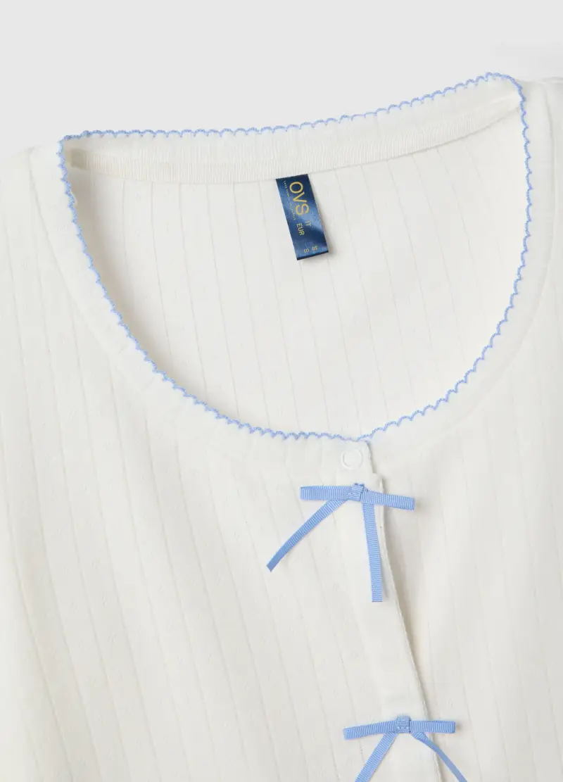 Camicia Da Pigiama In Puro Cotone Bianca Regular Fit Con Ricami, Donna, Bianco miniatura 2