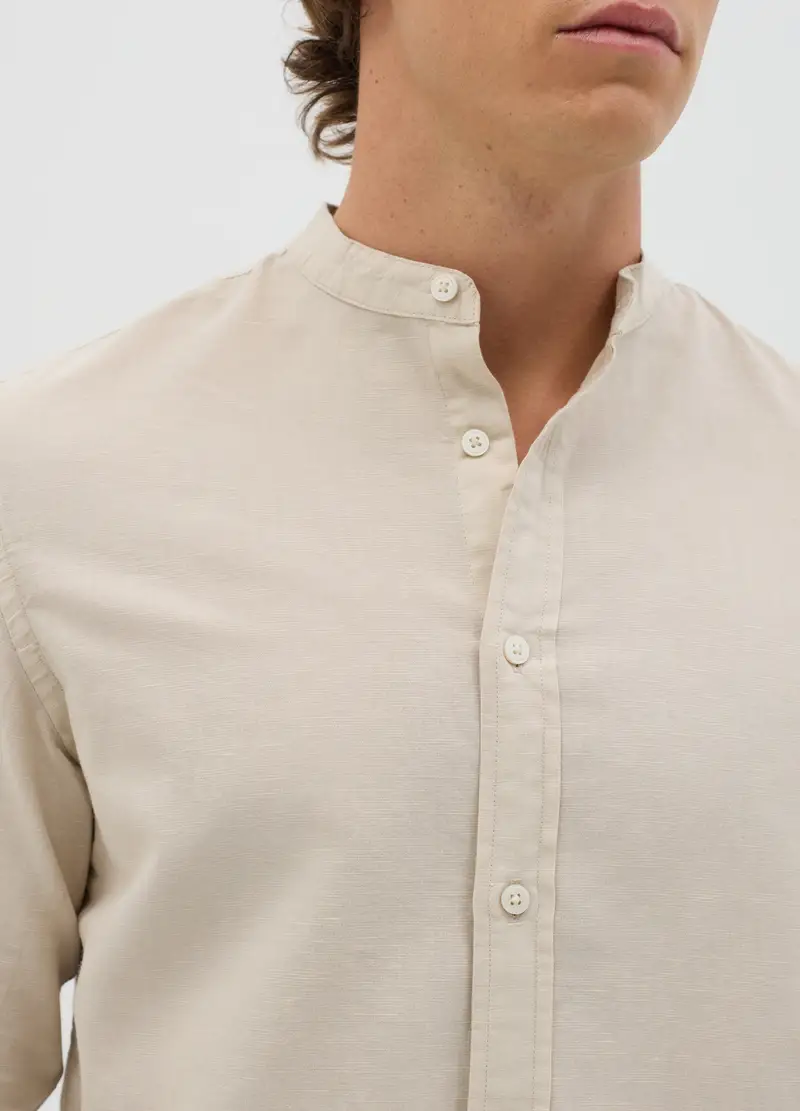 Camicia Da Uomo In Cotone E Lino Beige Regular Fit, Beige miniatura 2