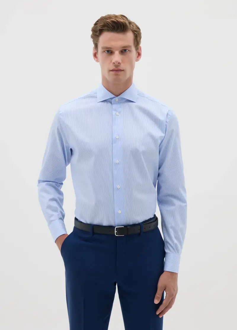 Camicia Da Uomo In Puro Cotone Azzurra Easy Iron, Azzurro
