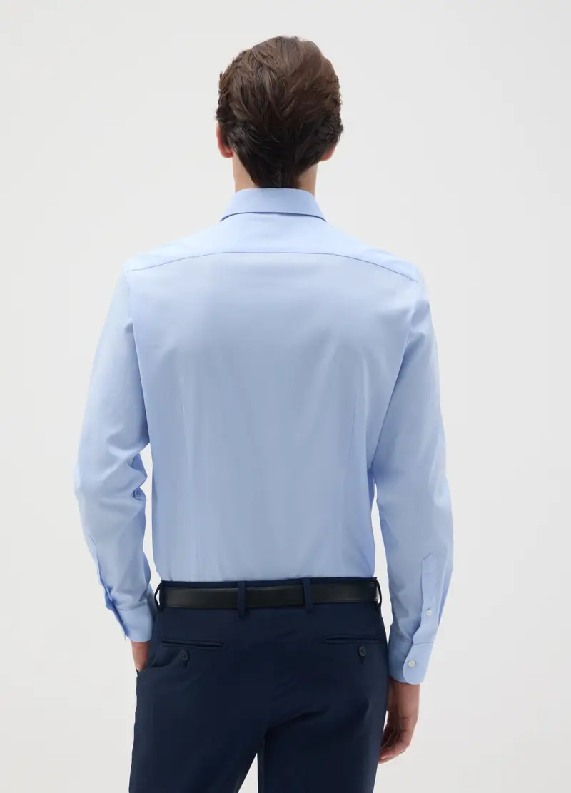 Camicia Da Uomo In Puro Cotone Azzurra Slim Fit, Azzurro miniatura 2