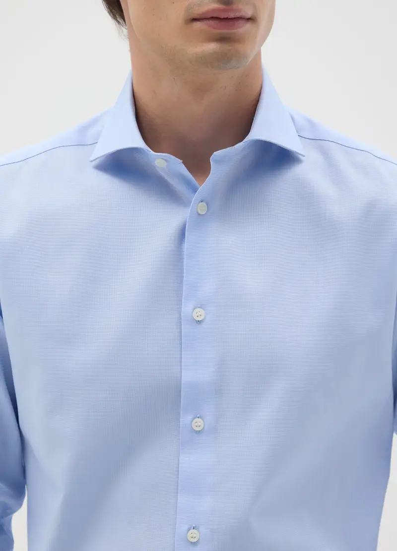 Camicia Da Uomo In Puro Cotone Azzurra Slim Fit, Azzurro miniatura 3