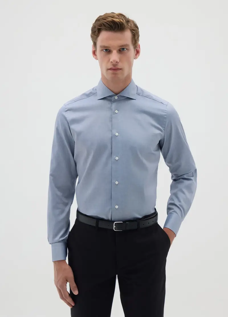 OVS , Camicia Da Uomo In Puro Cotone Azzurra Slim Fit, Azzurro, Taglia: 38