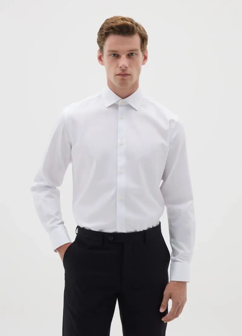 Camicia Da Uomo In Puro Cotone Bianca Easy Iron, Bianco