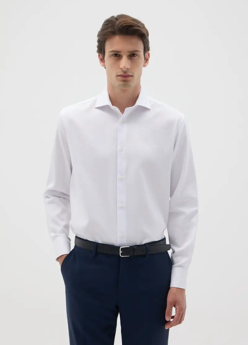 Camicia Da Uomo In Puro Cotone Bianca Easy Iron, Bianco