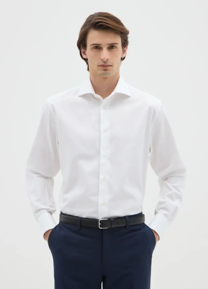 Camicia Da Uomo In Puro Cotone Bianca Regular Fit, Bianco