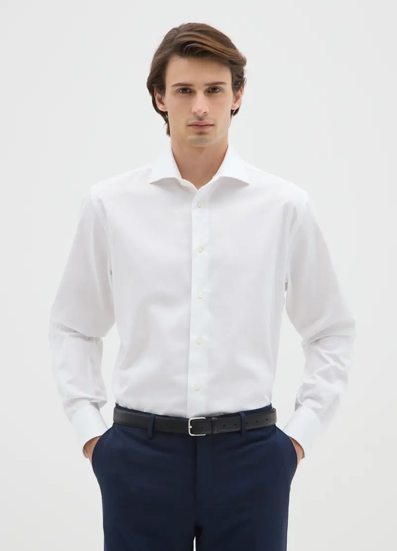 Camicia Da Uomo In Puro Cotone Bianca Regular Fit, Bianco