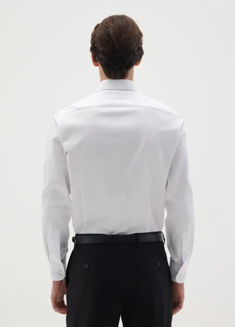 Camicia Da Uomo In Puro Cotone Bianca Slim Fit Easy Iron, Bianco miniatura 2