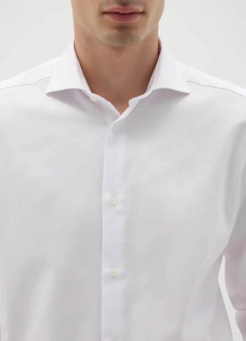Camicia Da Uomo In Puro Cotone Bianca Slim Fit Easy Iron, Bianco miniatura 3