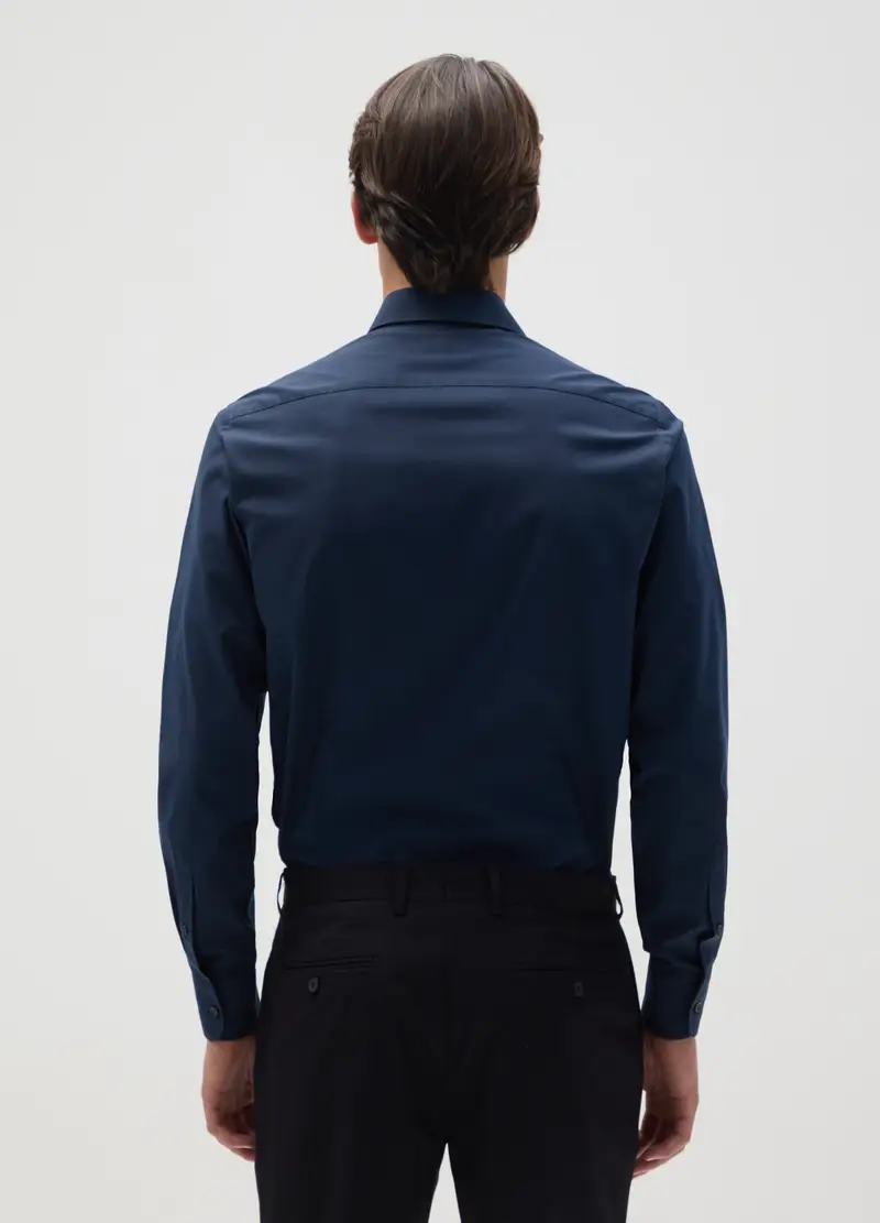 Camicia Da Uomo In Puro Cotone Blu Slim Fit, Blu miniatura 2