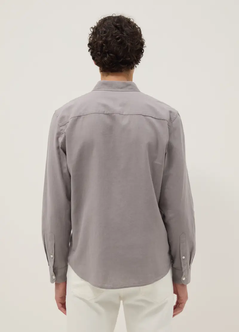Camicia Grigia In Misto Lino E Cotone Regular Fit, Uomo, Grigio miniatura 3