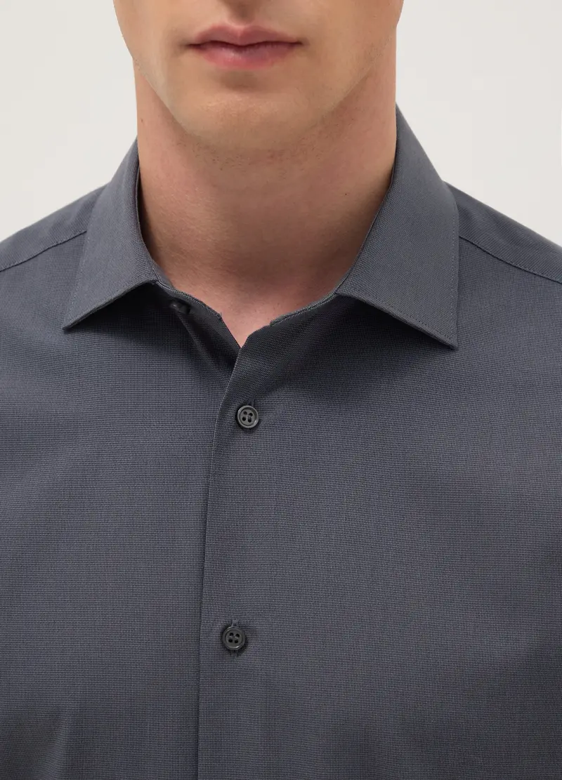 Camicia Grigia In Puro Cotone Regular Fit Easy Iron, Uomo, Grigio miniatura 2