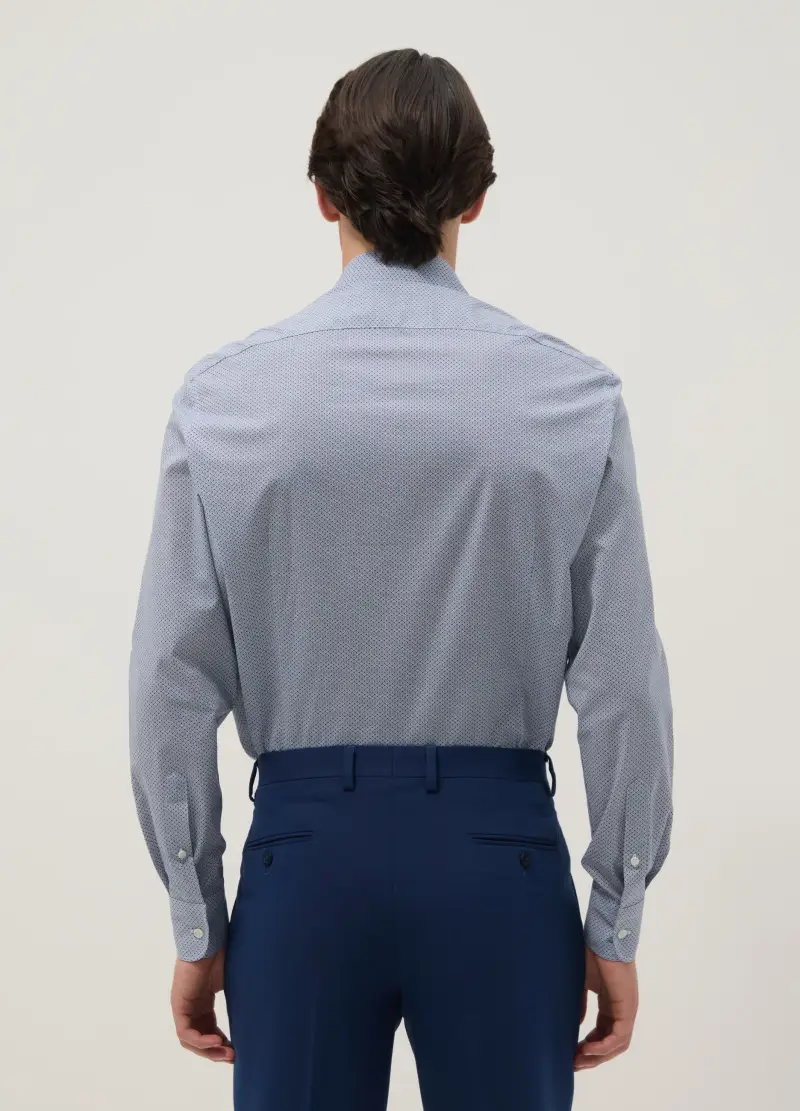 Camicia In Cotone Elasticizzato Azzurra Slim Fit Con Microquadri, Uomo, Azzurro miniatura 2