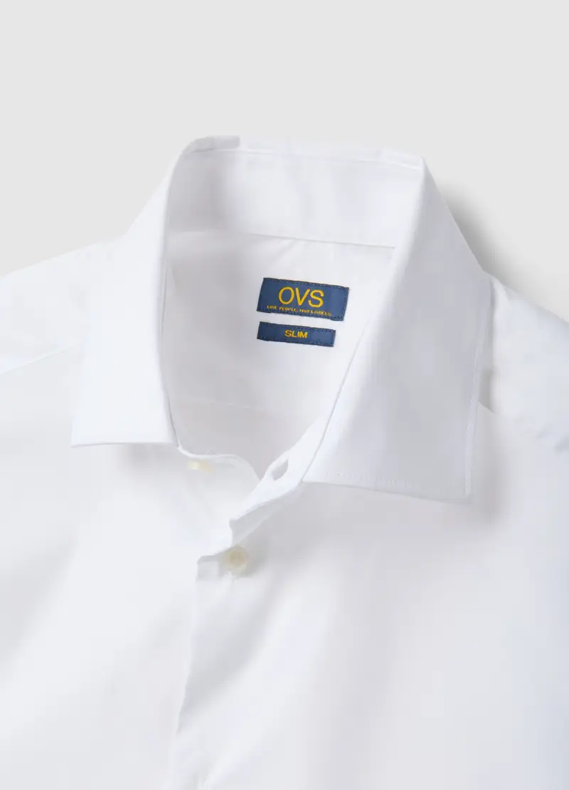 Camicia In Cotone Elasticizzato Bianca Slim Fit Con Collo Classico, Uomo, Bianco miniatura 2